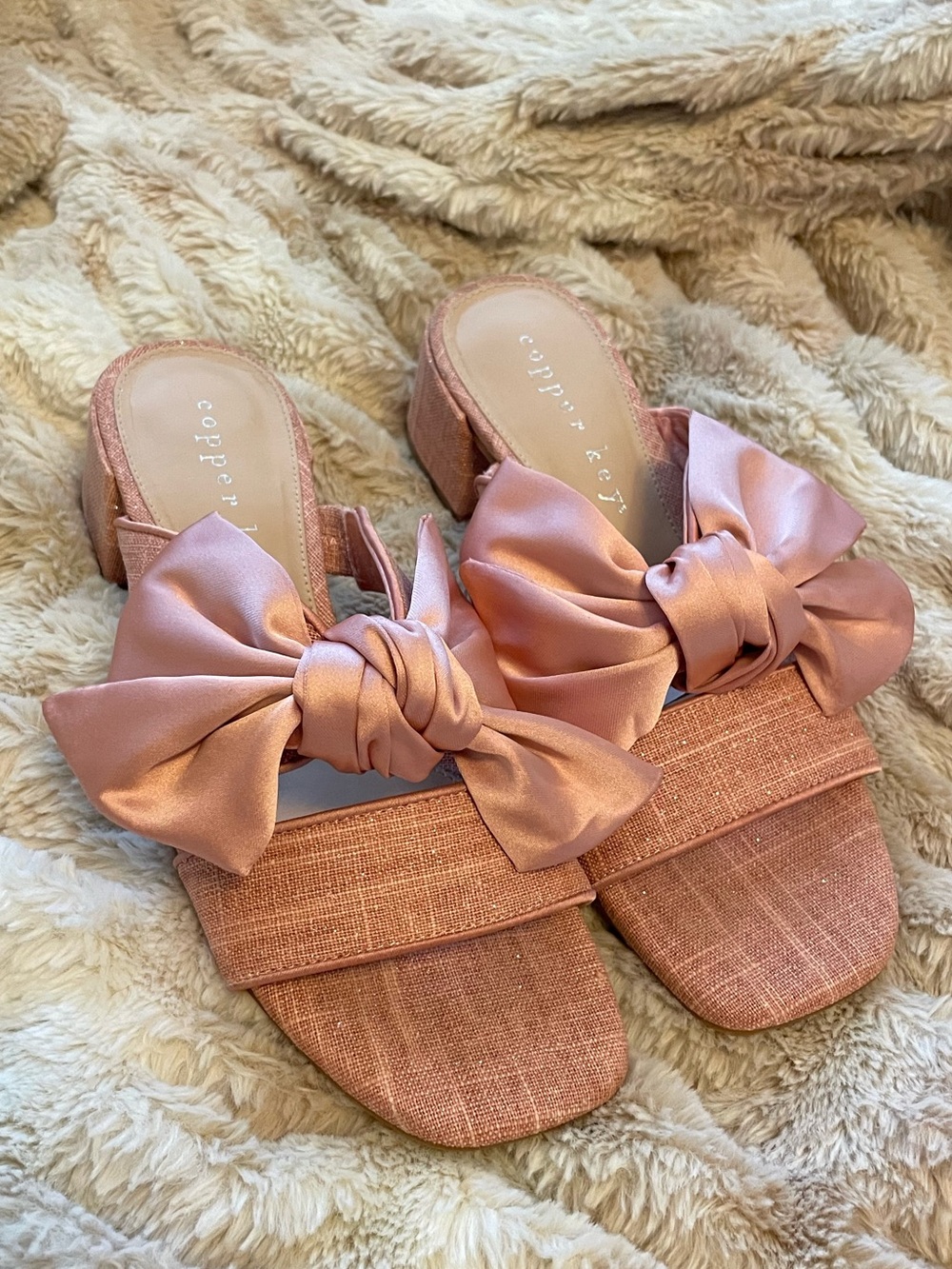 Copper Key Rose Pink Bow Slide Mules